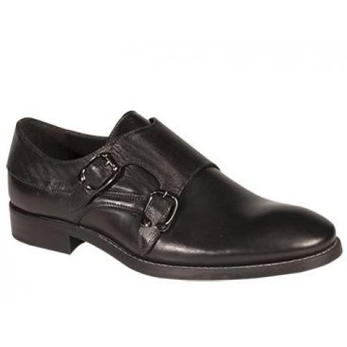 Bacco Bucci "Cosmos" Black Genuine Hand-Burnished Italian Calfskin Double-Monkstrap Shoes